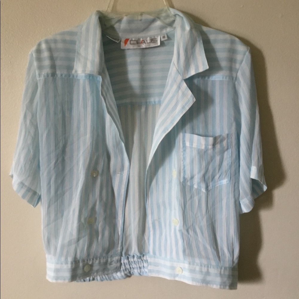 Chic see-thru button up baby blue stripes 1990s